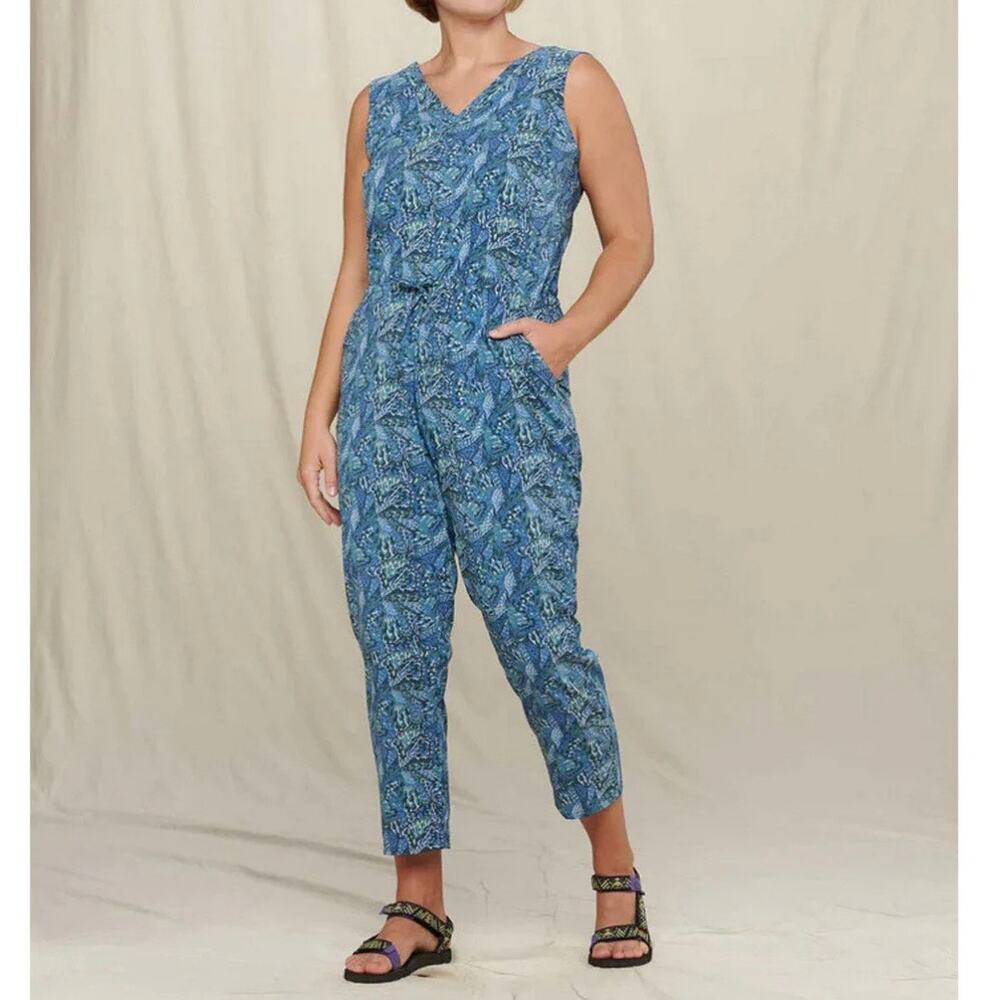 Toad & Co Women's Sunkissed Liv Jumpsuit Medium Blue Iris Geo Print